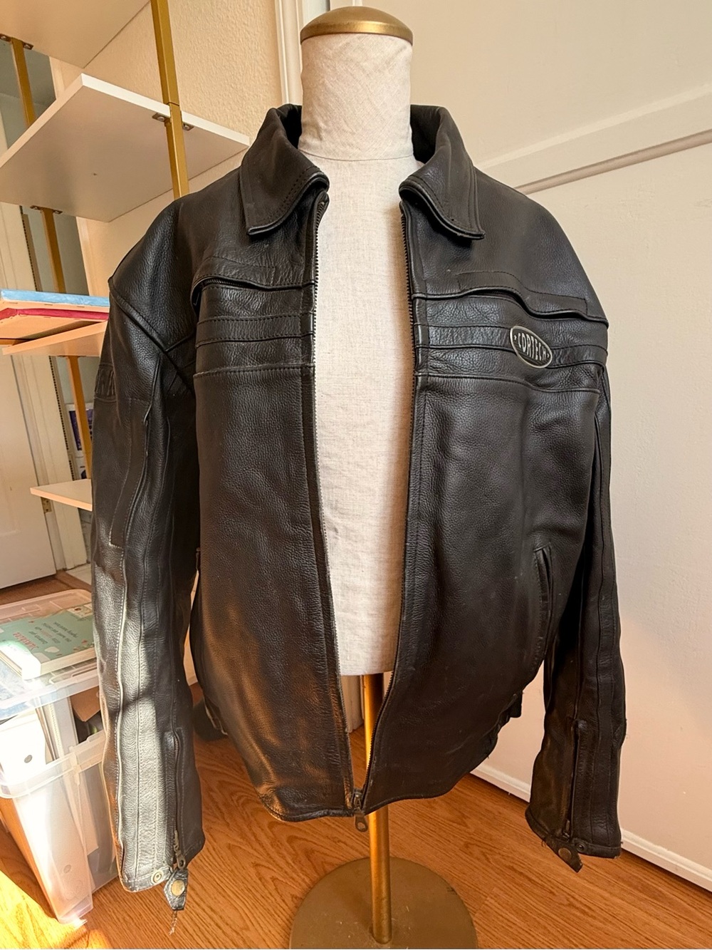 CORTECH Mens 2XL 48 Black Genuine Leather Vintage Motorcycle Jacket Armored